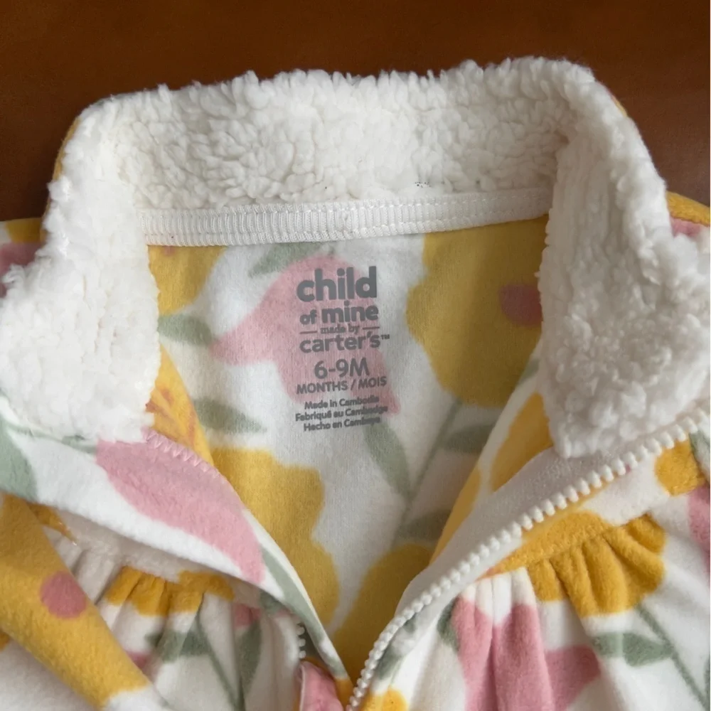 Carter's Child of Mine Floral Long Sleeve Footless Fleece Romper size 6/9 m NWT